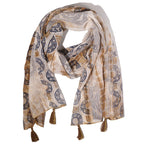 Marbella Print Scarf in Coffee and Gold – 180 × 50cm