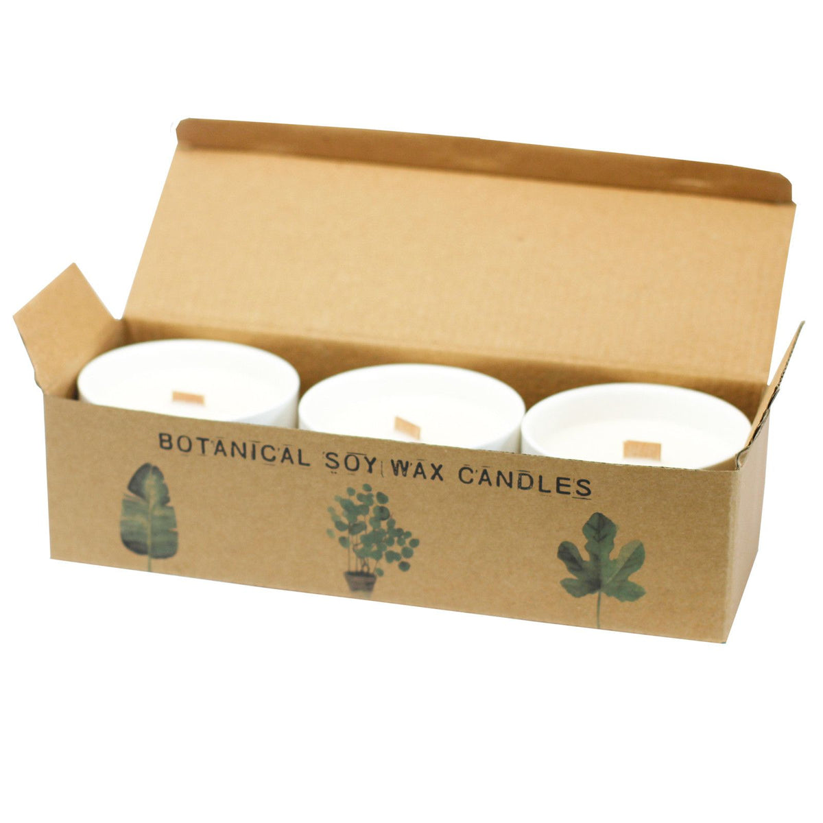 Botanical Soy Candles with Wooden Wicks – Set of 3
