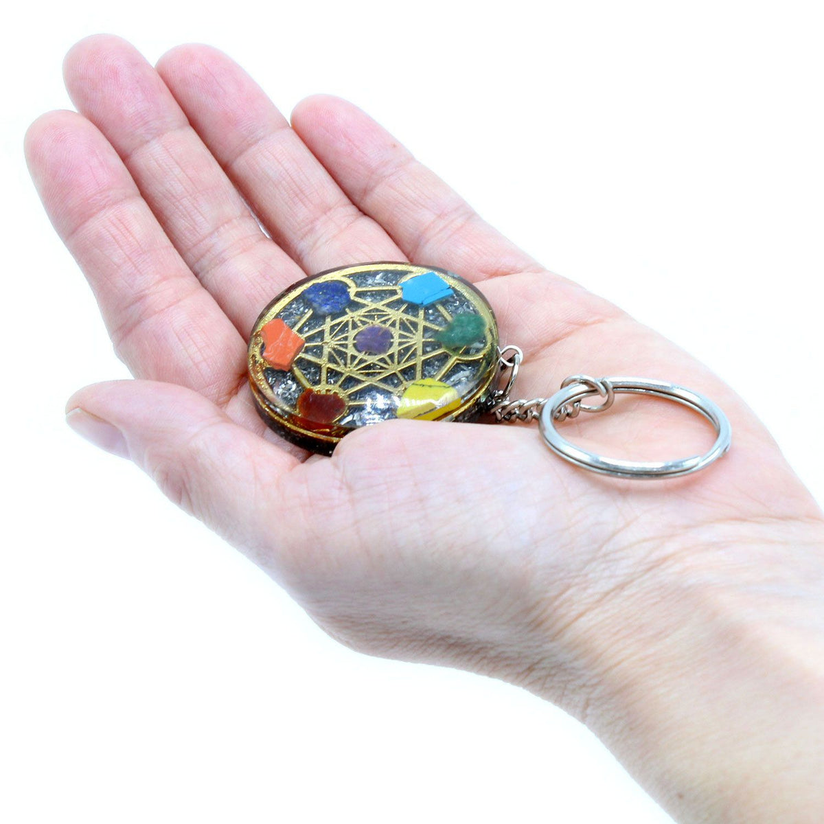 Round Seven Chakra Orgonite Keyring