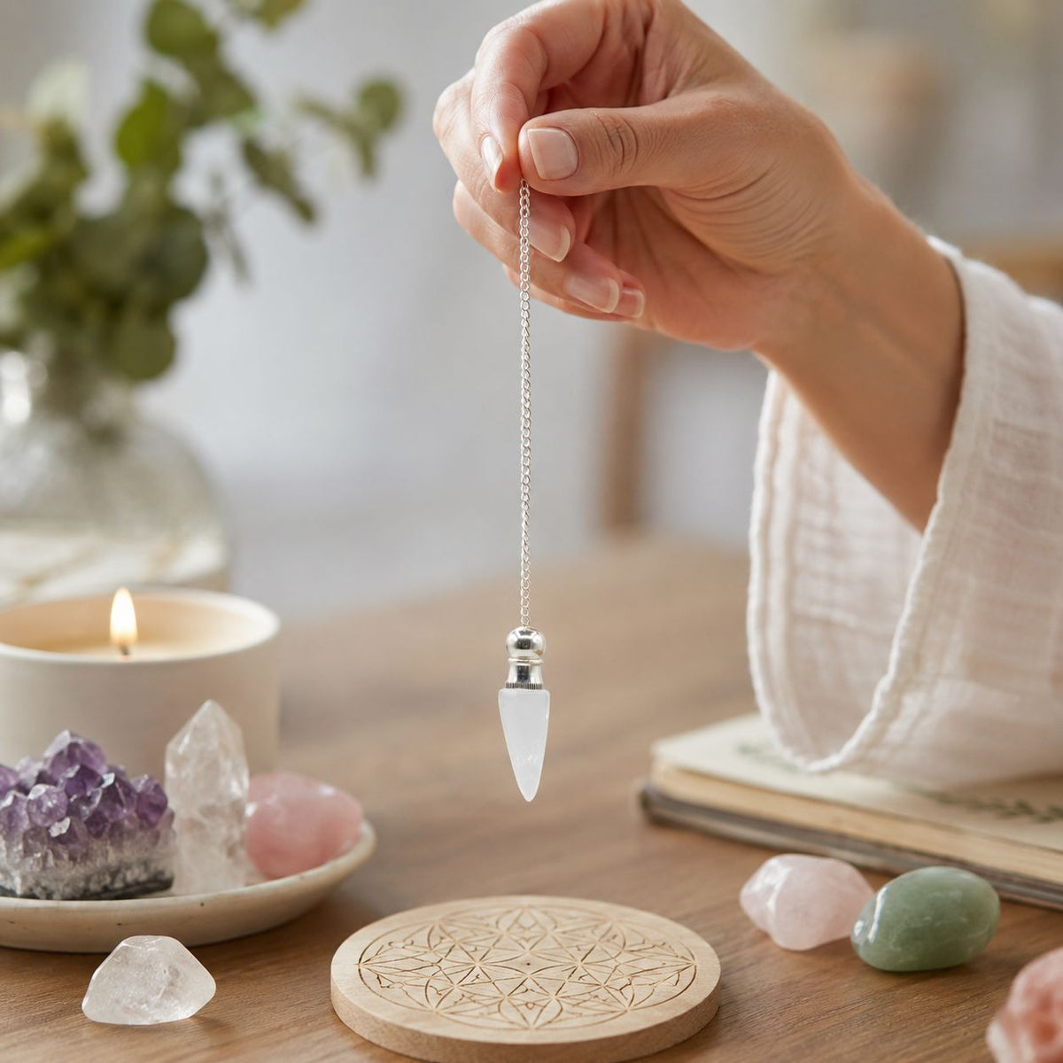 Clear Quartz Discovery of Truth Pendulum – Silver Plated