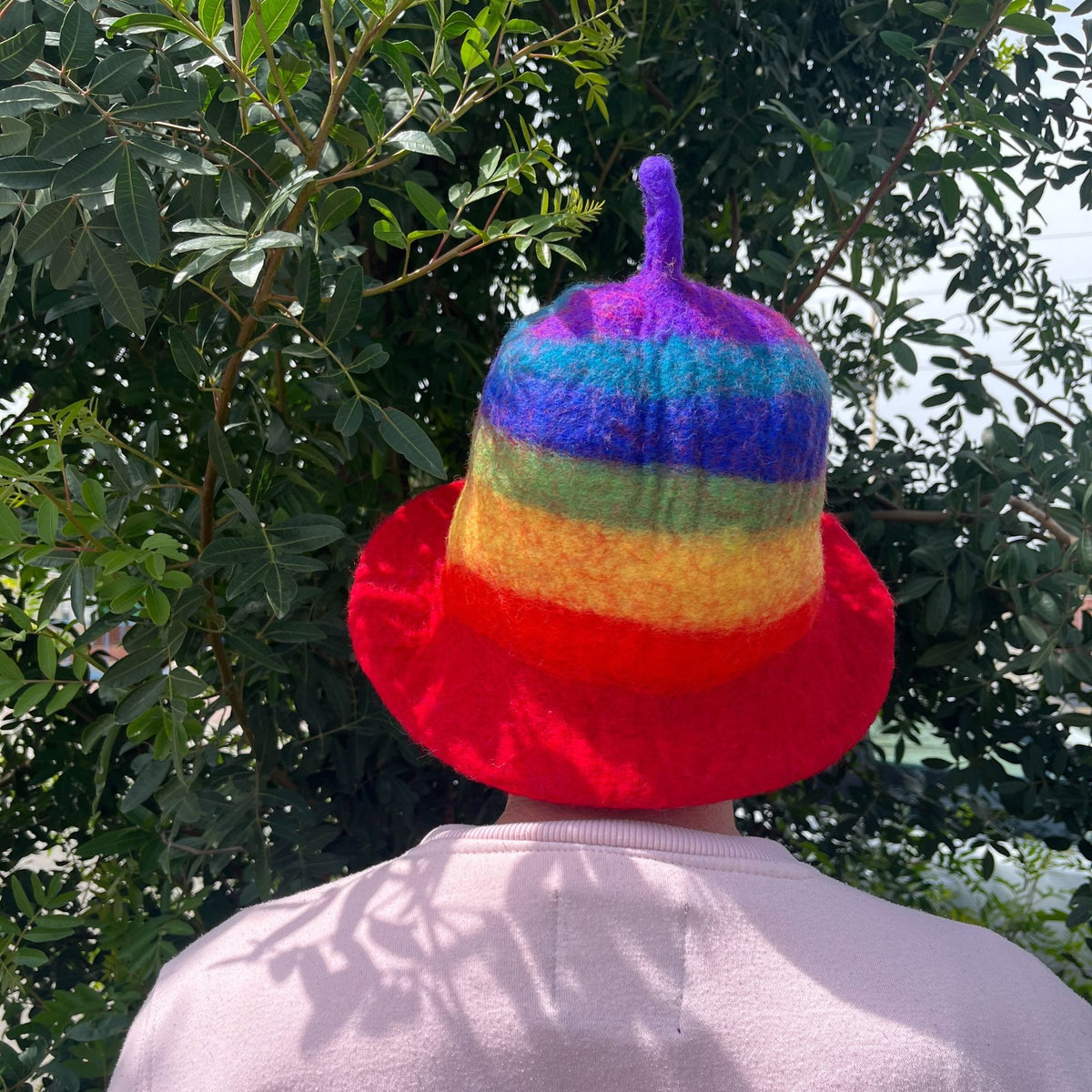 Felted Rainbow Sauna Bowl Hat
