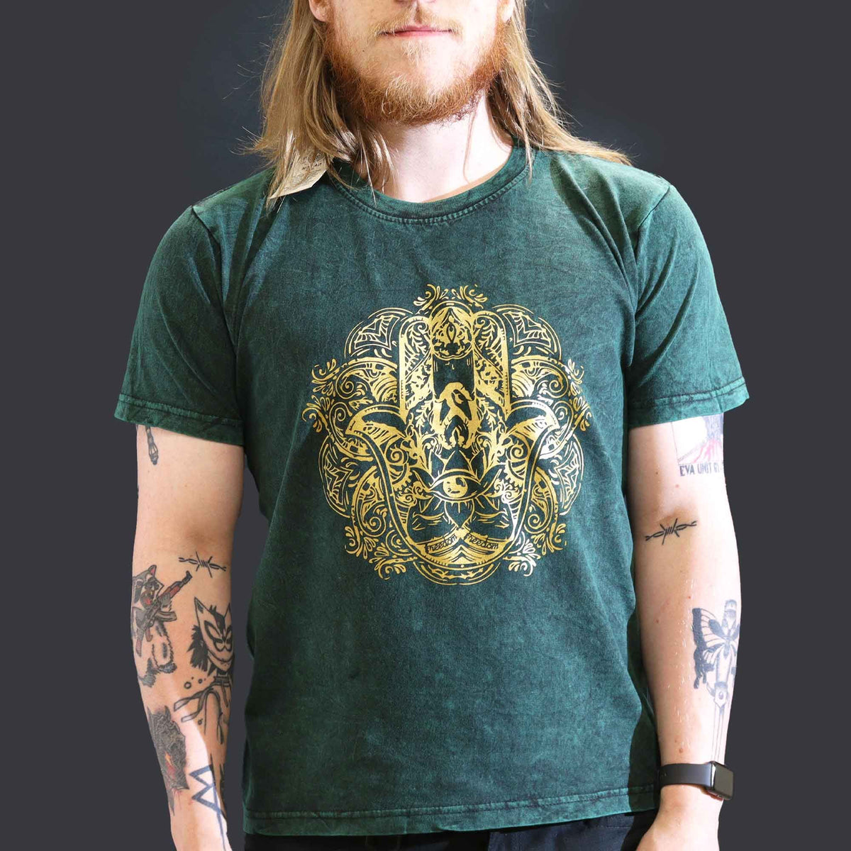 Hamsa Green Stonewashed Cotton T-Shirt – Large