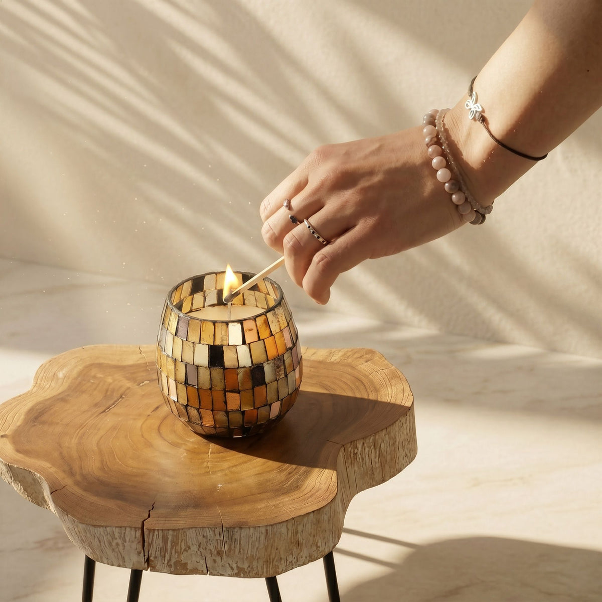Amber Mosaic Glass Jar Candle – Small