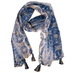 Marbella Print Scarf in Blue and Gold – 180 × 50cm