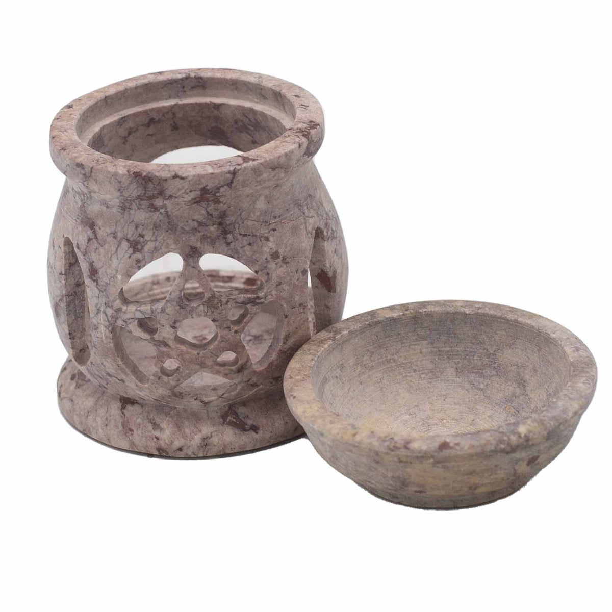 Soapstone Oil Burner with Three Moon Design – 8cm