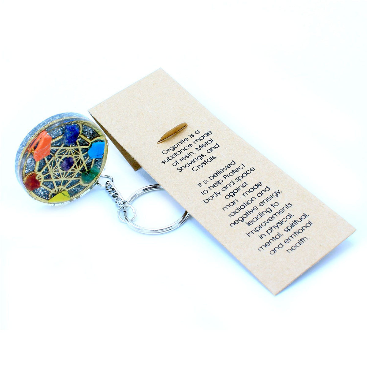Round Seven Chakra Orgonite Keyring