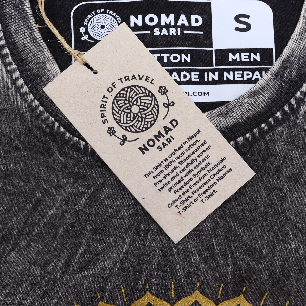 Mandala Stonewashed Cotton T-Shirt – Dark Grey, Small