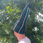 Felted Sauna Wizard Hat – Black and Blue Streaks