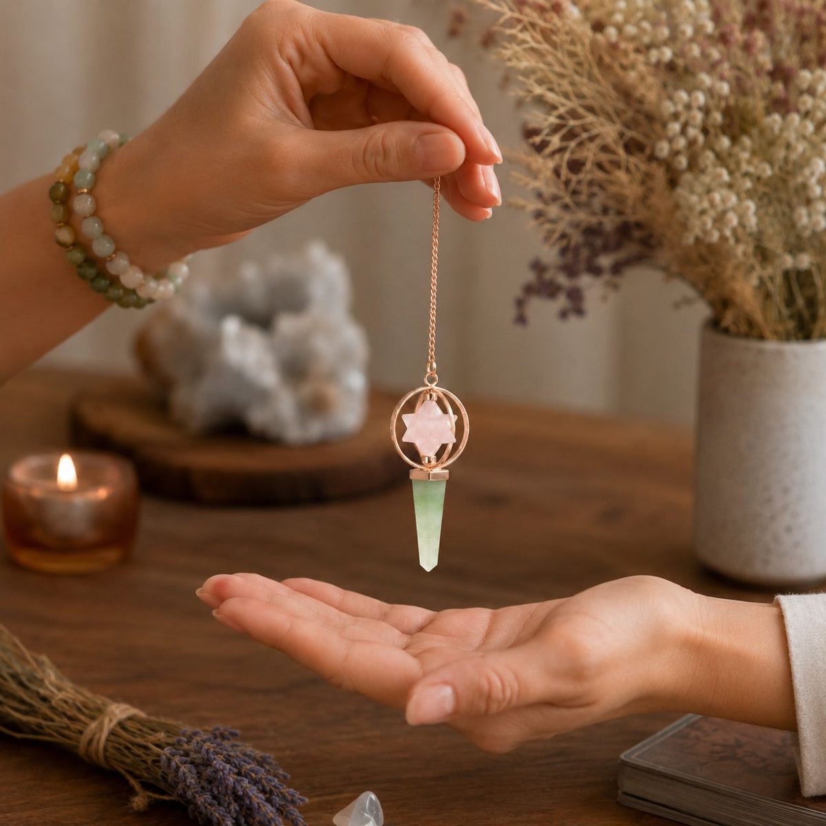 Rose Quartz & Green Aventurine Spinning Star Pendulum