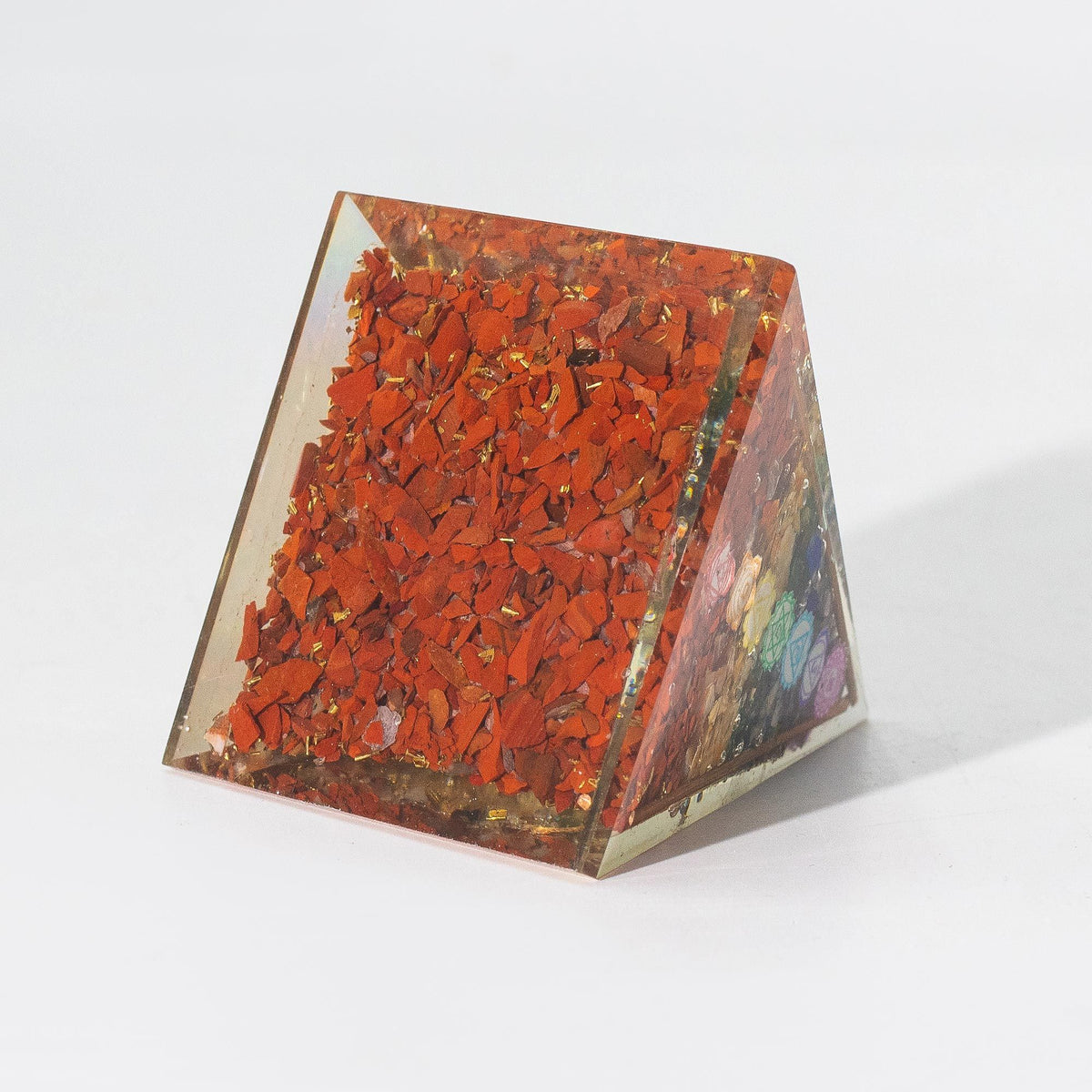 Orgonite Pyramid with Copper Bars and Chakra Chips – 7 x 6cm
