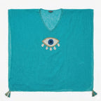 Turquoise Evil Eye Kaftan with Gold and White Detail – Nomad Sari