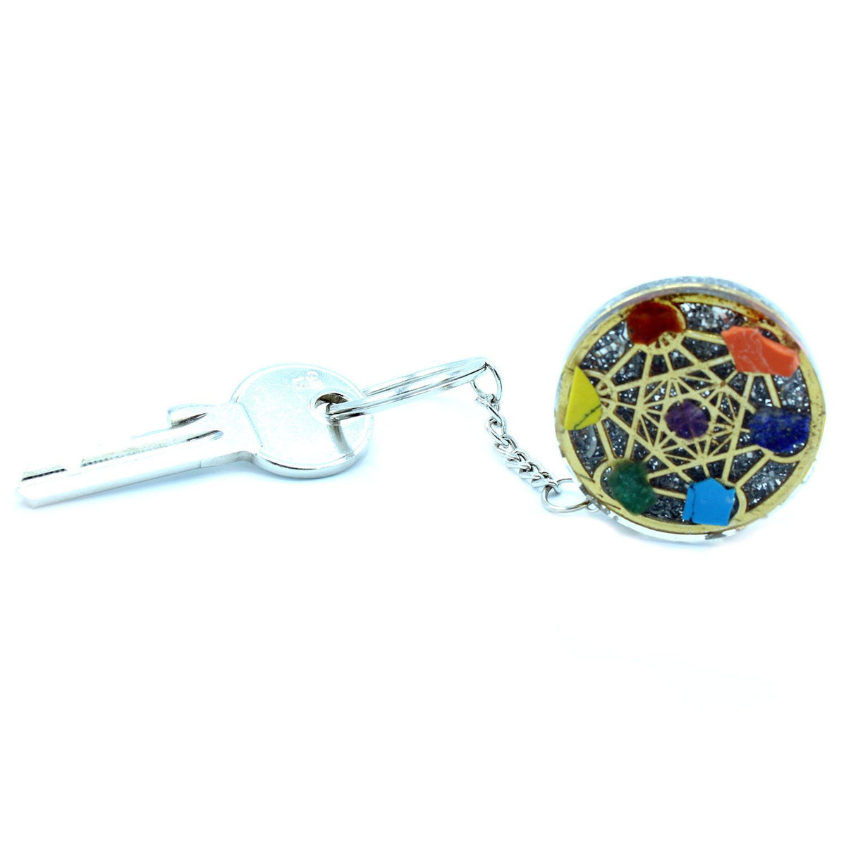 Round Seven Chakra Orgonite Keyring