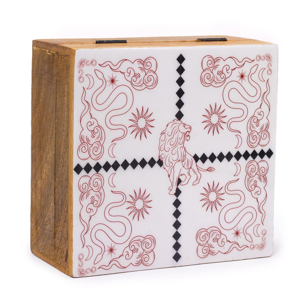 Large Square Enamelled Wooden Box – 15 × 17.5 × 8cm