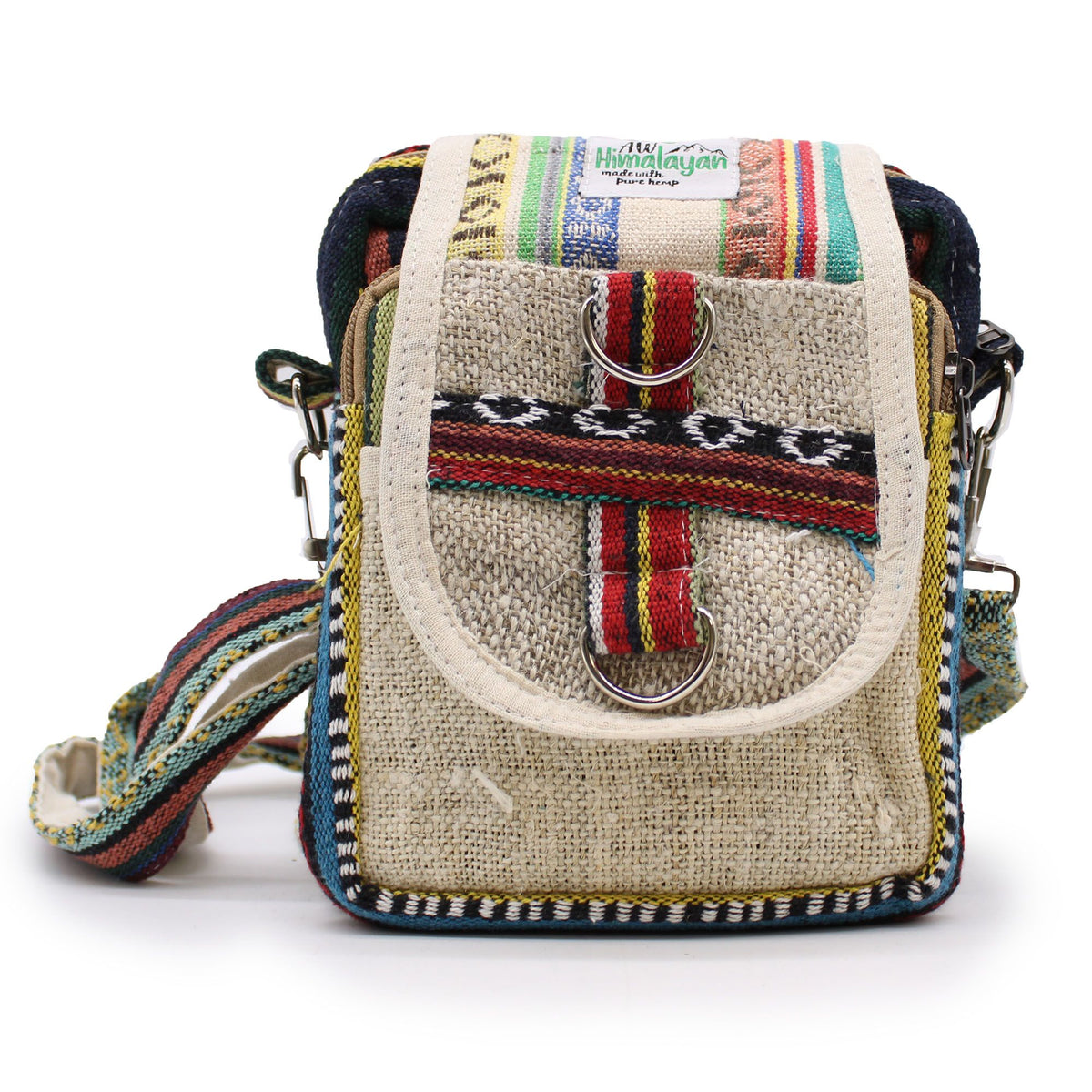 Natural Hemp Jhari Crossbody Travel Bag