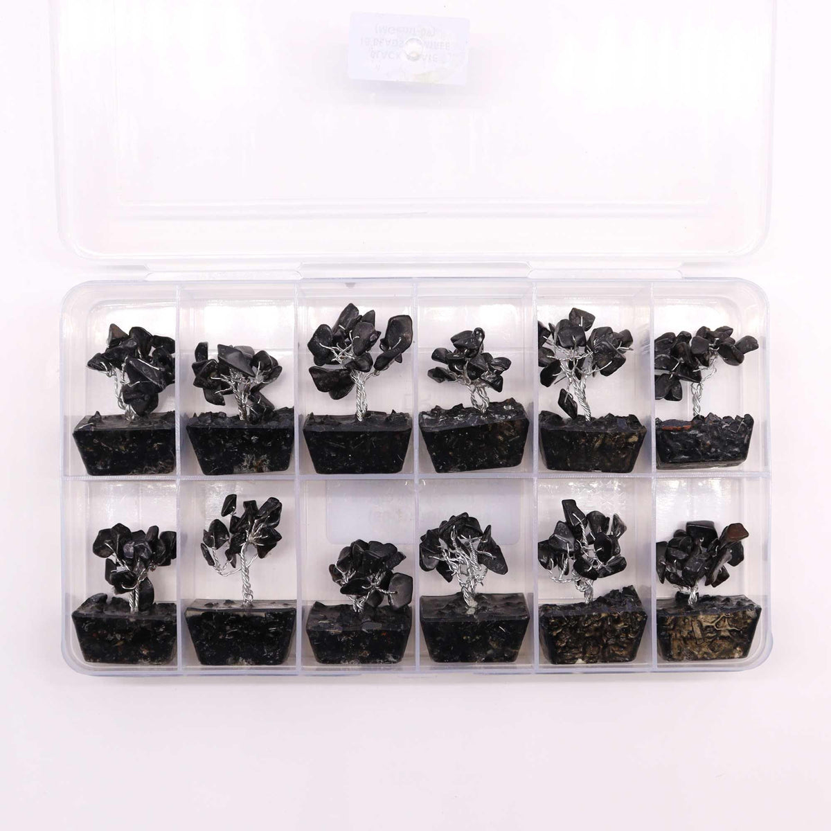 Black Agate Gemstone Tree on Orgonite Base – 15 Stones