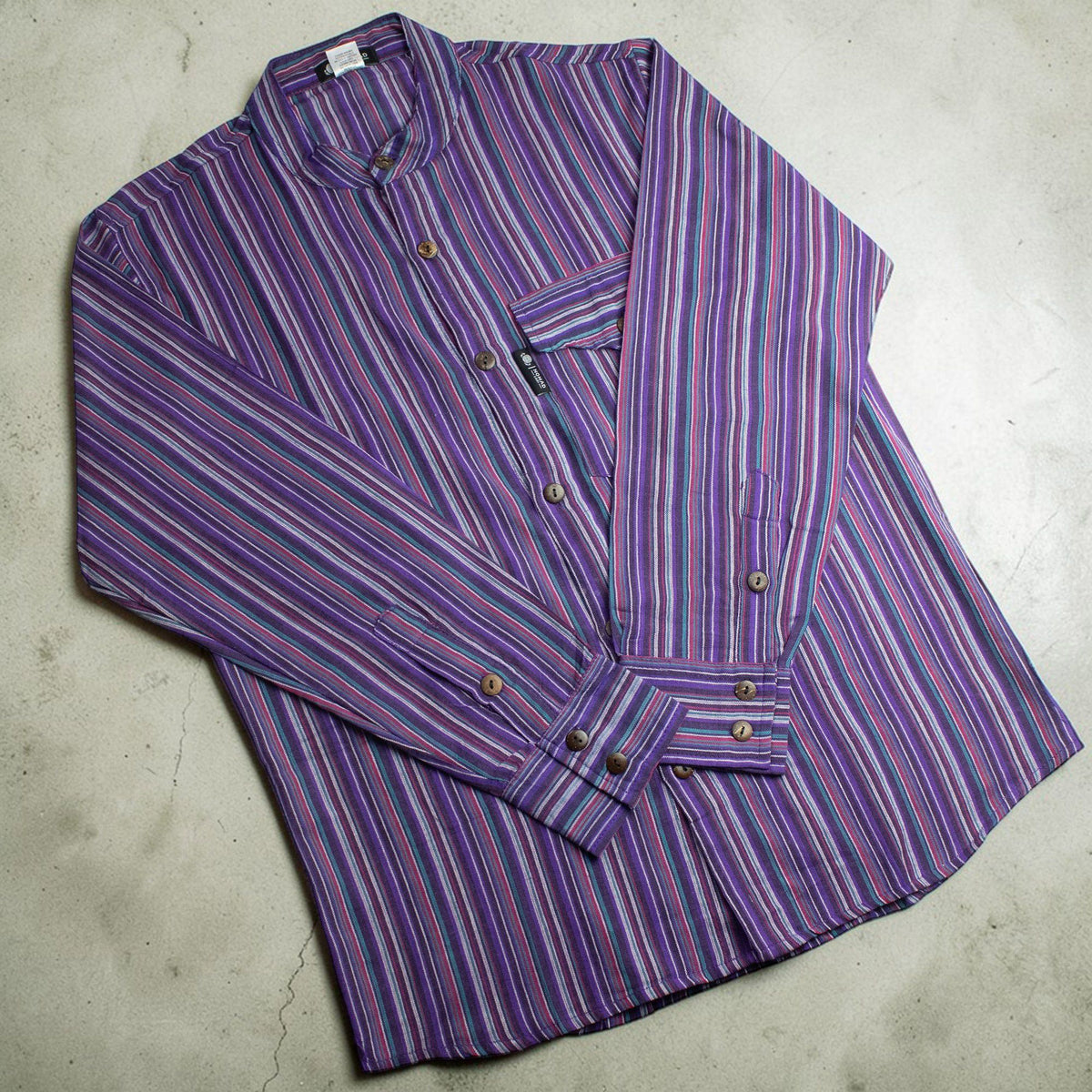Black and Purple Sari Grandad Shirt – XL
