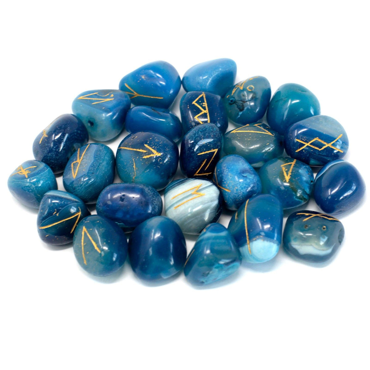 Blue Onyx Rune Stone Set with Pouch