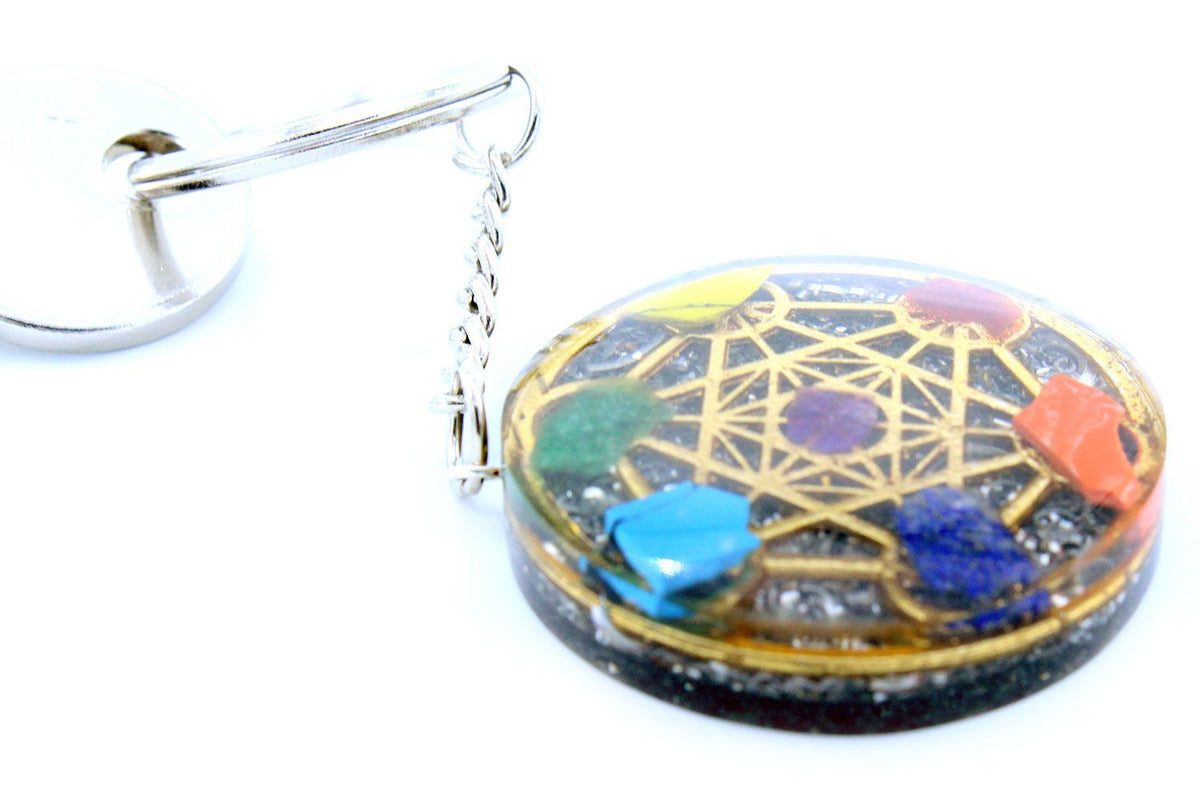 Round Seven Chakra Orgonite Keyring