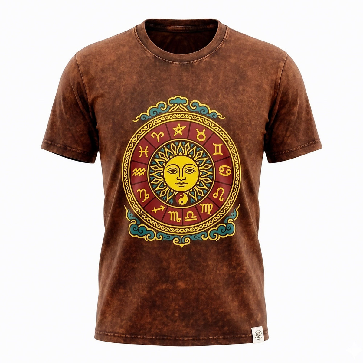 Sun Zodiac Stonewashed Cotton T-Shirt – Brown Large