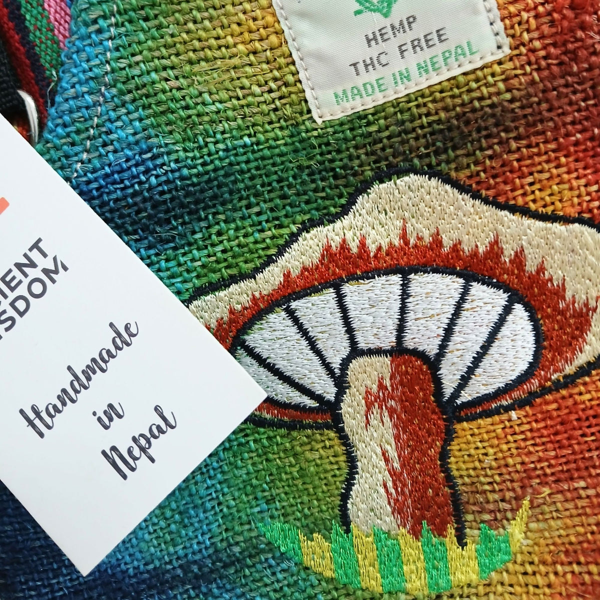 Hemp-Style Mushroom Embroidered Party Bag – Orange Mushrooms