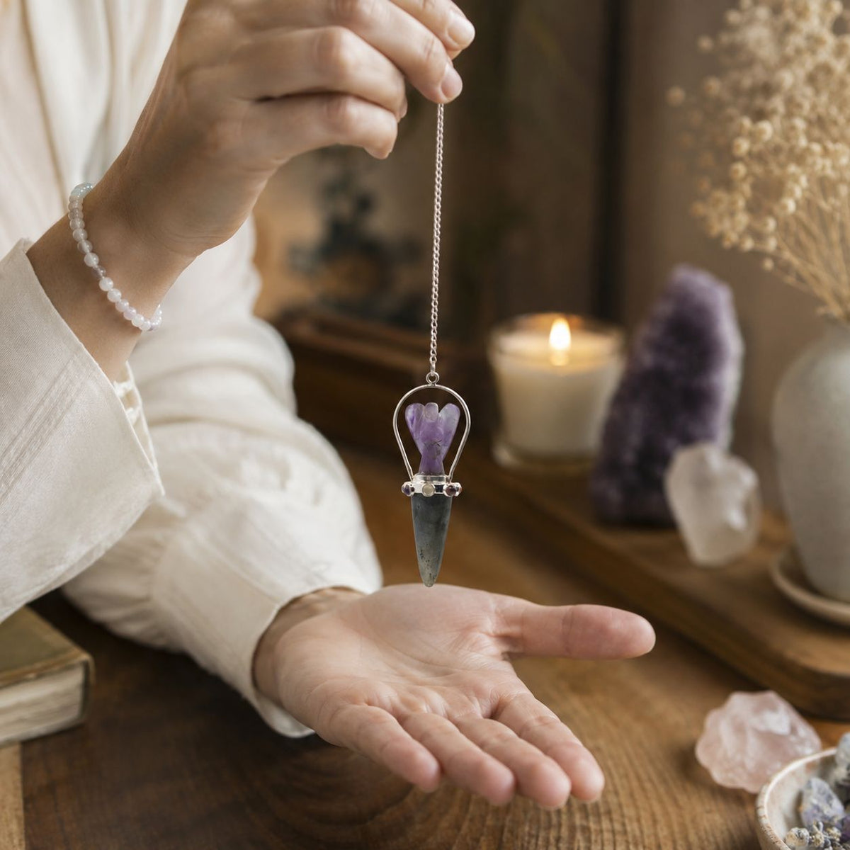 Labradorite and Amethyst Angel Pendulum