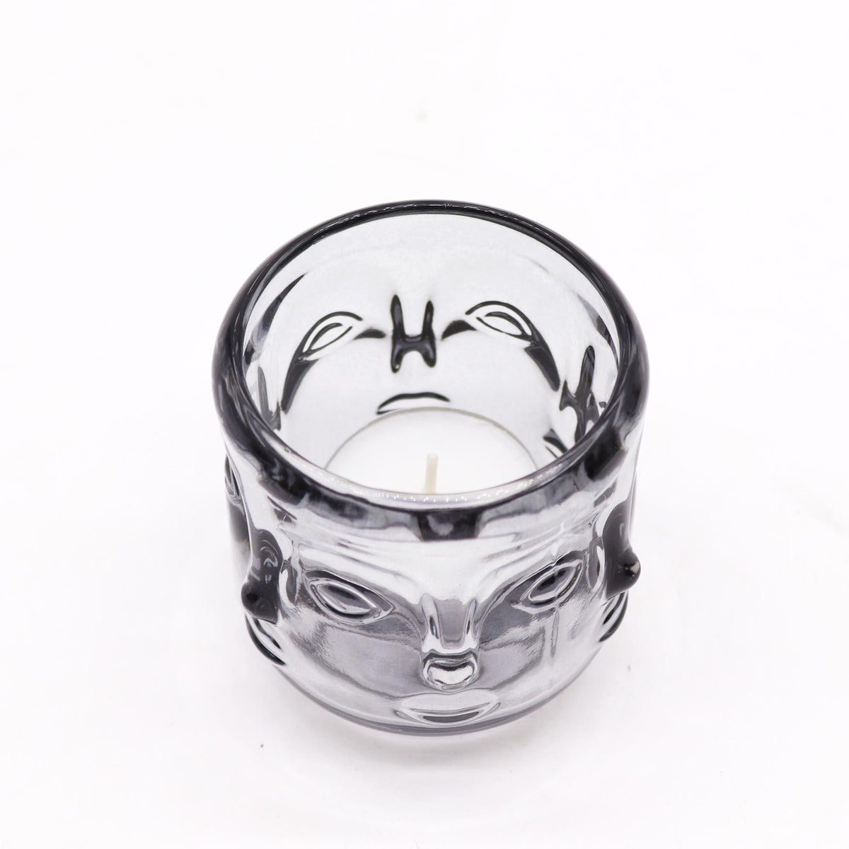 Midnight Grey Buddha Face Candle Holders – Set of 2