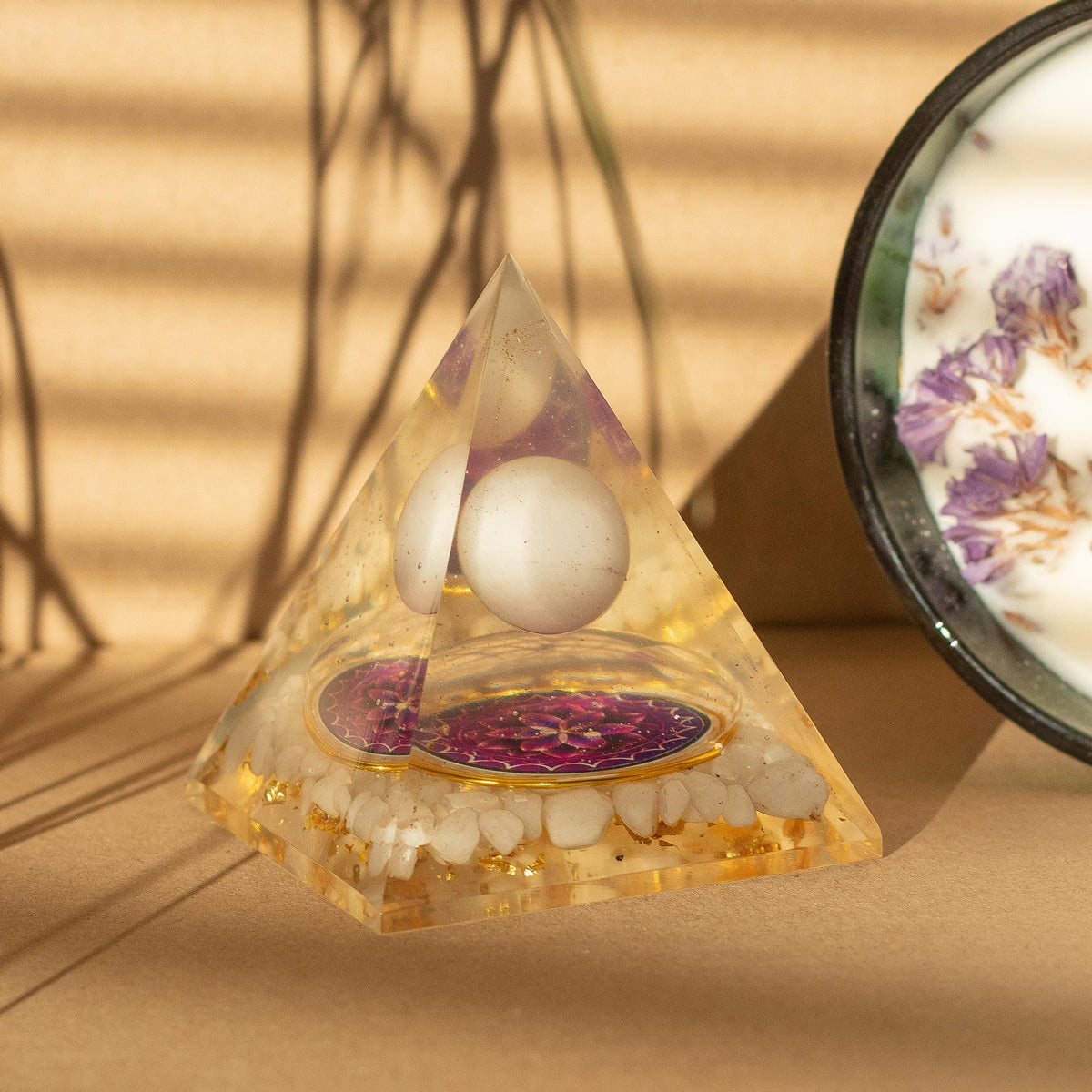 Orgonite Pyramid with Floating Quartz Sphere – 7 x 6cm