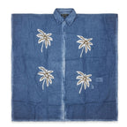 Blue Palm Tree Kaftan with Gold and White Detail – Nomad Sari
