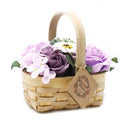 Lilac Soap Flower Bouquet in Wicker Basket