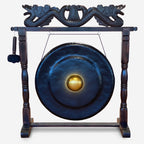 Large Black Gong with Brown Antique Stand – 80cm