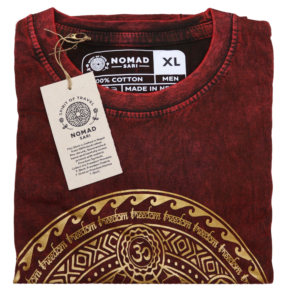 Chakra Print Stonewashed Cotton T-Shirt – Maroon XL