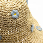 Beige Floppy Sun Hat with Blue Flowers