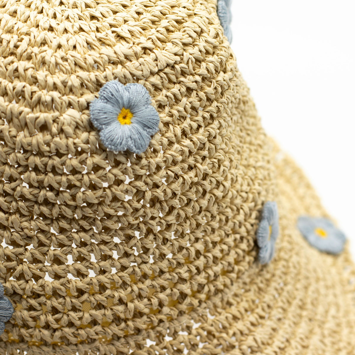 Beige Floppy Sun Hat with Blue Flowers