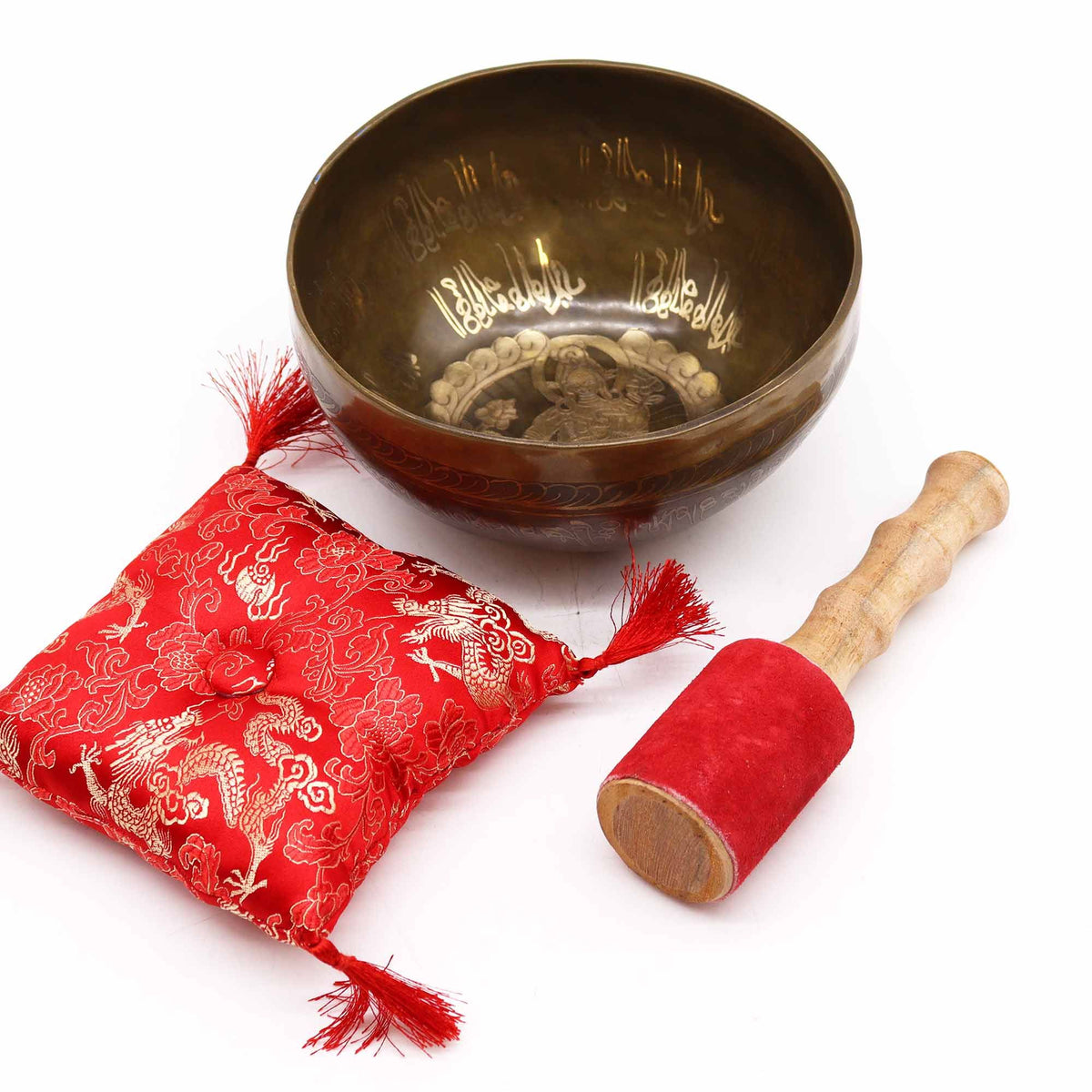 Golden Tara Brass Tibetan Singing Bowl Set