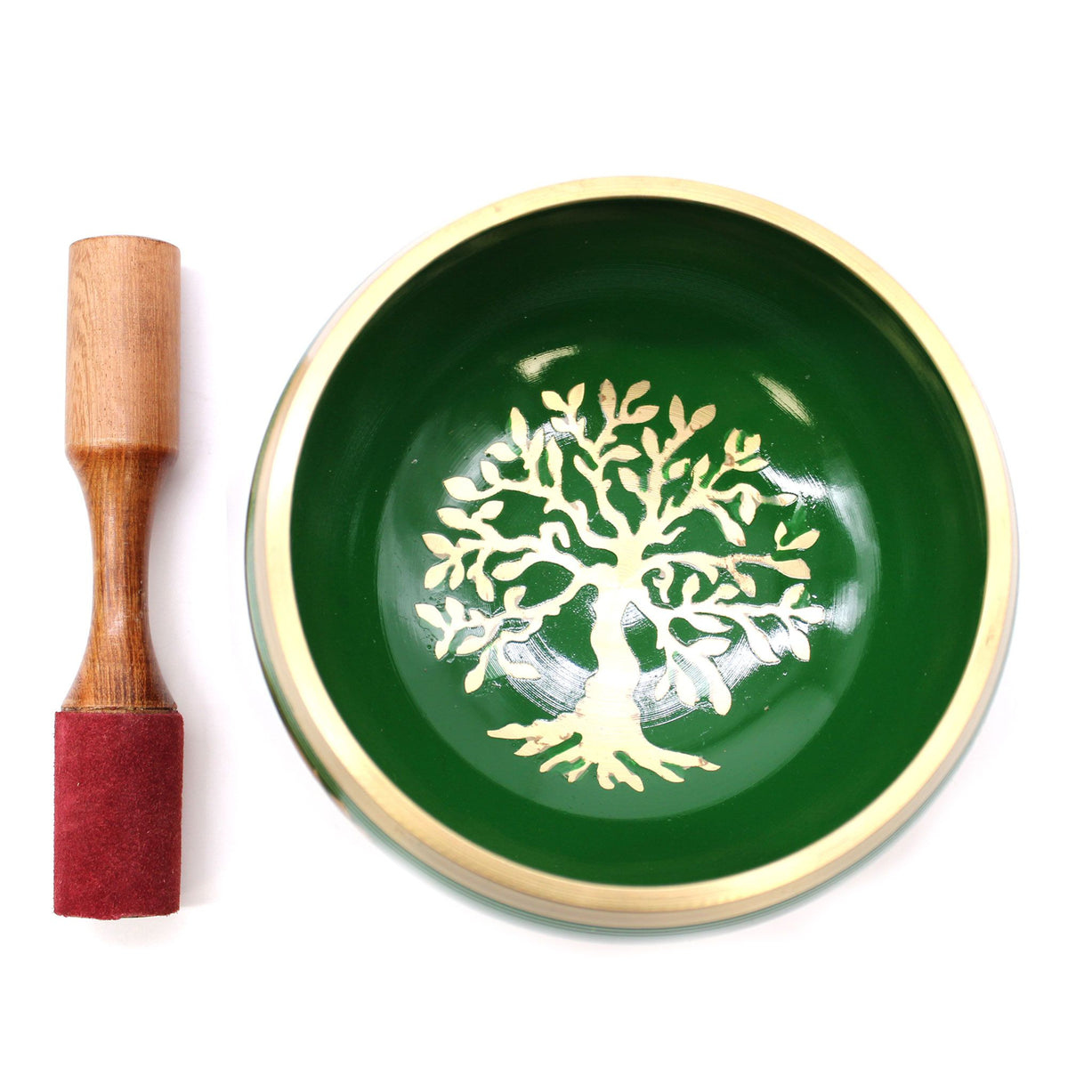 Tree of Life Tibetan Singing Bowl Set – Green, 14cm