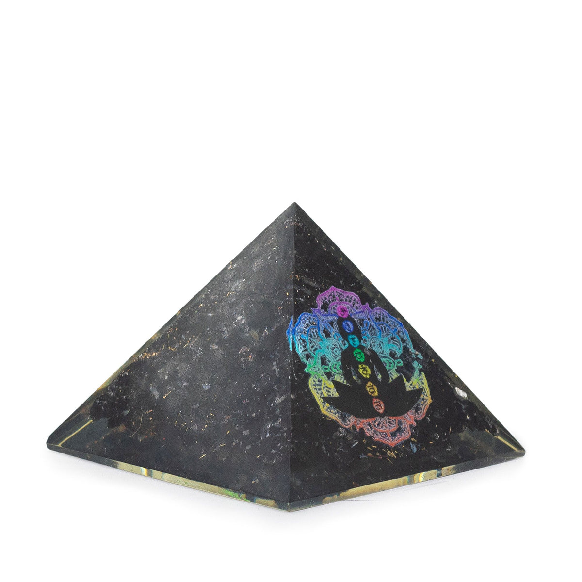 Chakra Buddha Orgonite Pyramid with Black Tourmaline Chips