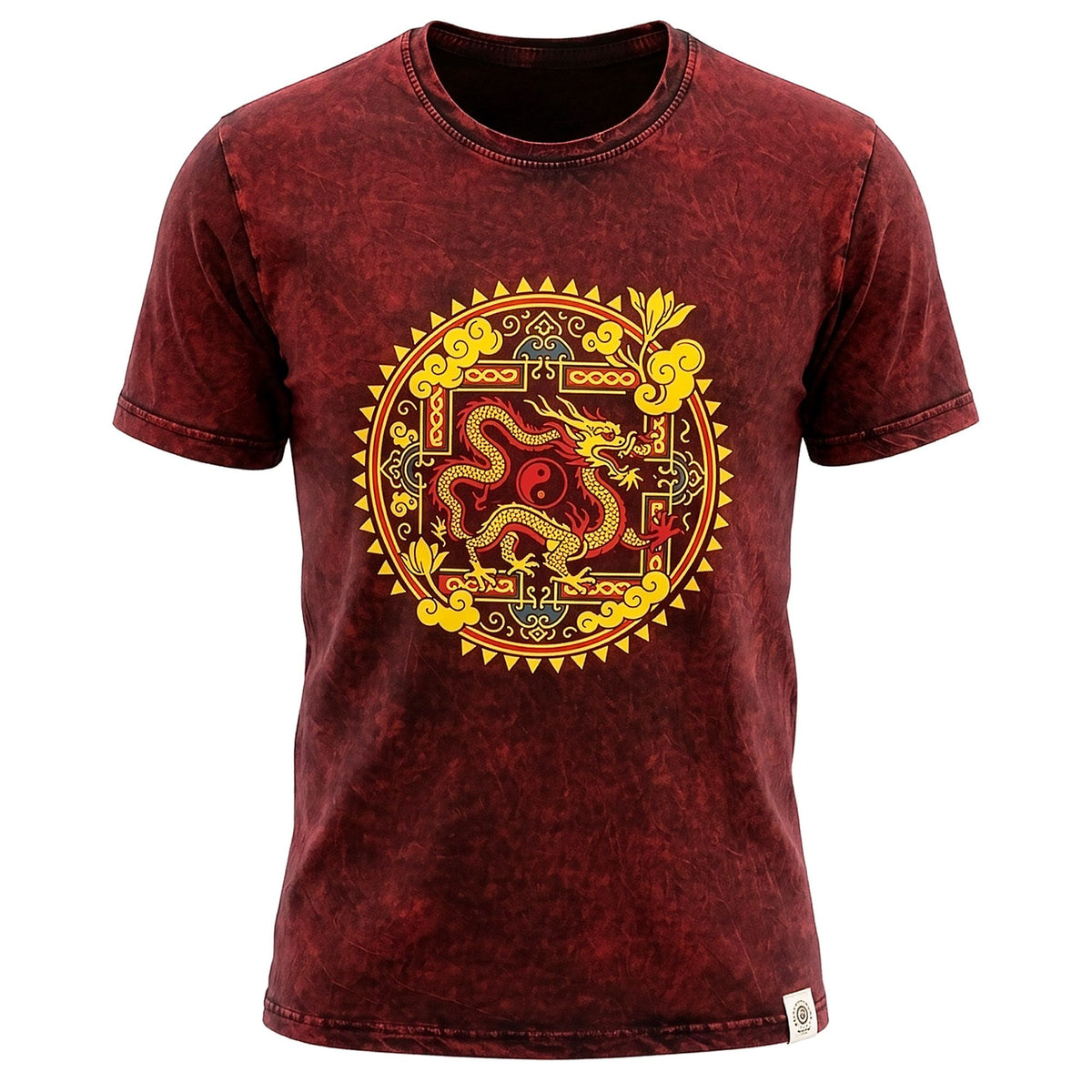 Dragon Mandala Stonewashed Cotton T-Shirt – Maroon XL