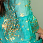 Turquoise and Gold Coral Design Dress
