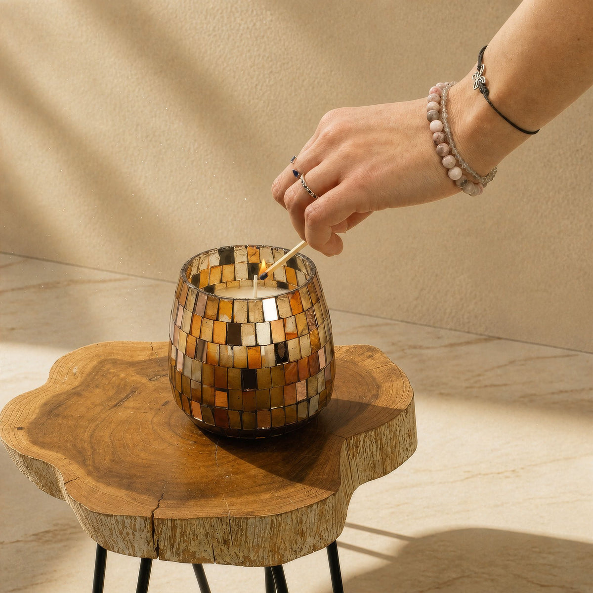 Amber Mosaic Glass Jar Candle