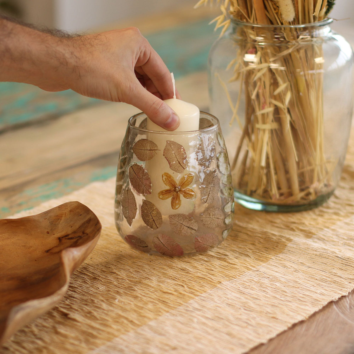 Primavera Floral Glass Vase Candle Holder – 12 × 11cm