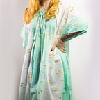 White Turquoise and Gold Fish Print Kaftan