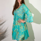 Turquoise and Gold Coral Design Dress
