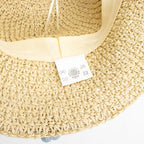 Beige Floppy Sun Hat with Blue Flowers