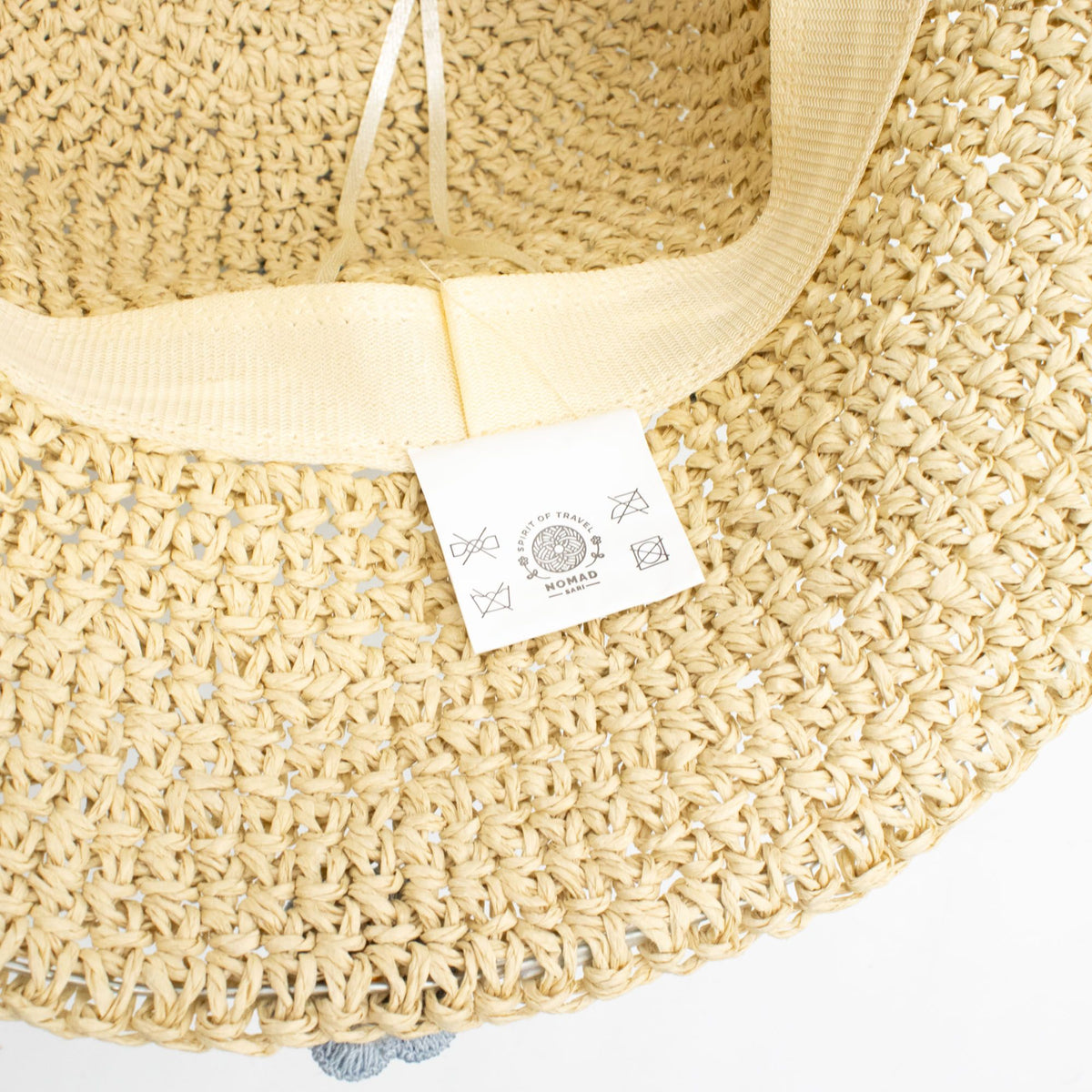 Beige Floppy Sun Hat with Blue Flowers