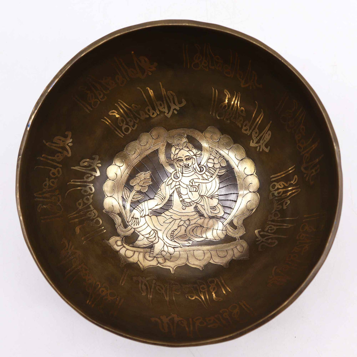 Golden Tara Brass Tibetan Singing Bowl Set