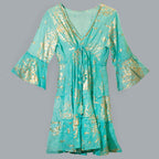 Turquoise and Gold Coral Design Dress