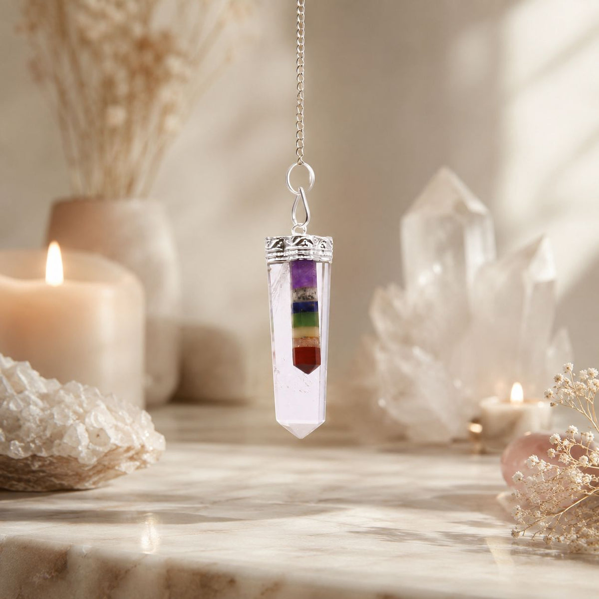 7 Chakra Crystal Flat Point Pendant
