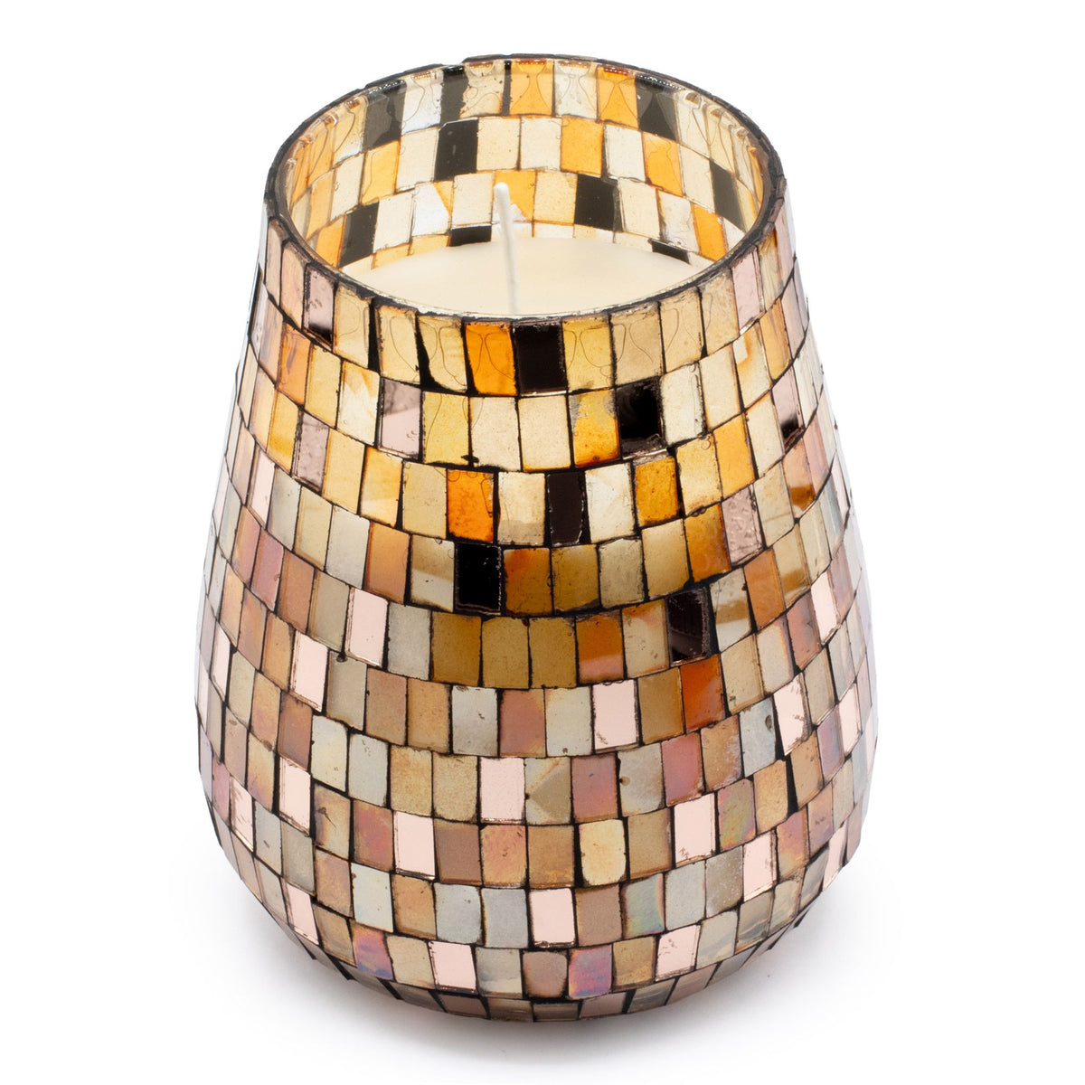 Tall Amber Mosaic Glass Jar Candle