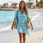 Turquoise Blue Fish Print Kaftan