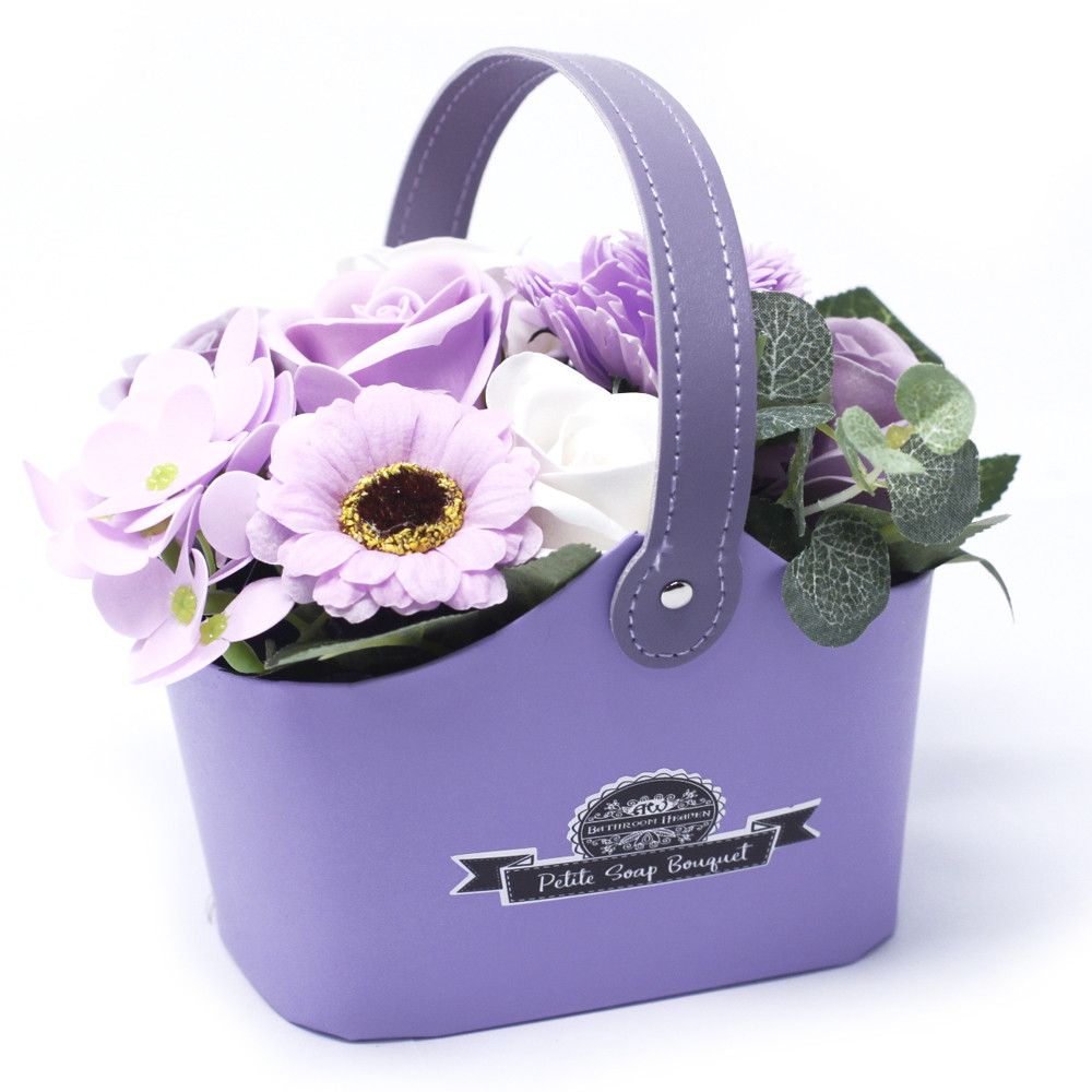 Petite Soap Flower Bouquet Basket – Soft Lavender